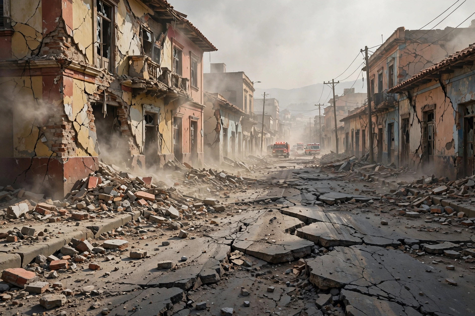 Illustration of earthquake damage and seismic waves radiating across Panama and the Pacific coast of Central America