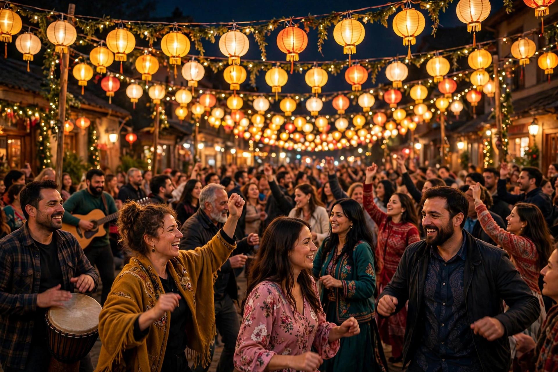 Vibrant cultural festival celebration with traditional decorations