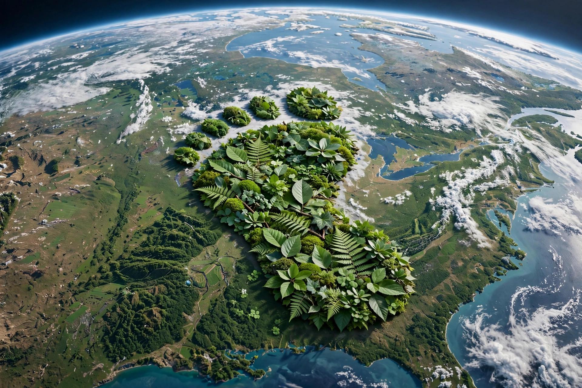 Green footprints on Earth with eco-friendly lifestyle icons